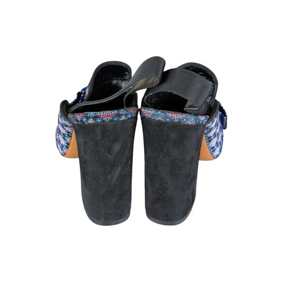 Etro Blue Bow Slingback Heels Sz 40 Brocade Suede Block Heels Made in Italy - Picture 5 of 8